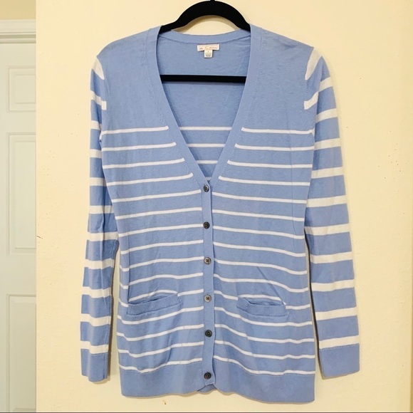 GAP Silk blue stripe nautica academy long cardigan preppy luxury womens S pocket - Picture 2 of 10